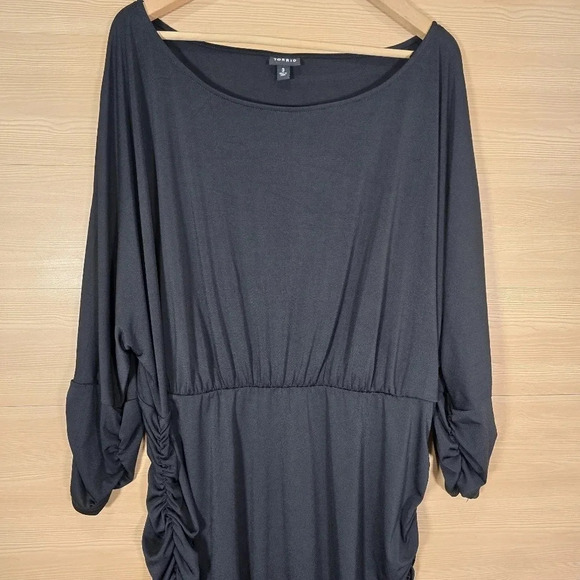Torrid Mini Studio Knit Shirred Dress Black Size 3 3X Bodycon Jersey Long Sleeve - Picture 3 of 11